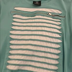 Teal and White Zippered Top